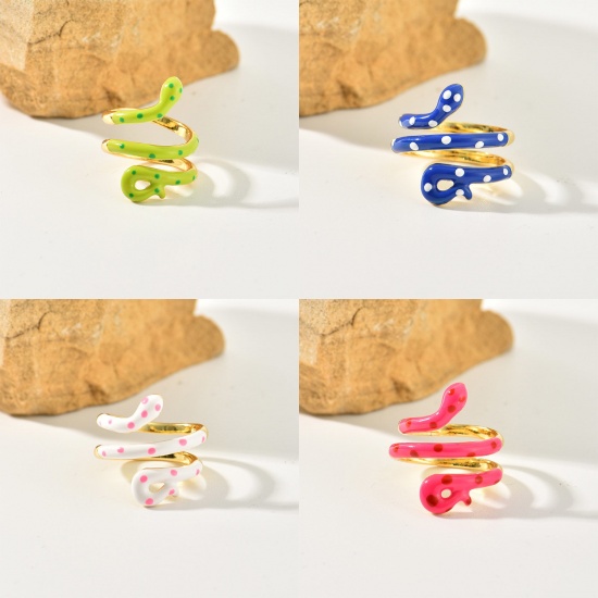 Picture of Retro Open Adjustable wrap Rings Multicolor Enamel Snake Animal Spot