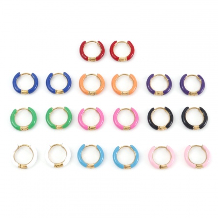 316ステンレス鋼 おしゃれ フープピアス 金メッキ 多色 環状 エナメル 15.5mm x 14mm、 ワイヤーサイズ: （18号）、 1 ペア
