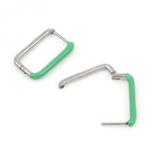 Image de Boucles d'Oreilles Créole Anneaux en 316 Acier Inoxydable Élégant Argent Mat Multicolore Rectangle Émail 20mm x 13mm , Epaisseur de Fil: (18 gauge), 1 Paire