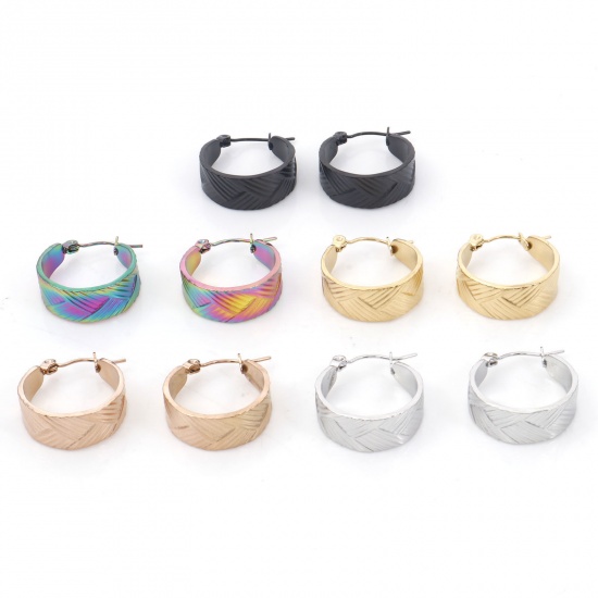 Imagen de 316 Acero Inoxidable Elegante Pendientes Círculos Multicolor Anillo Raya 21mm x 20mm, Post/ Wire Size: (21 gauge), 1 Par
