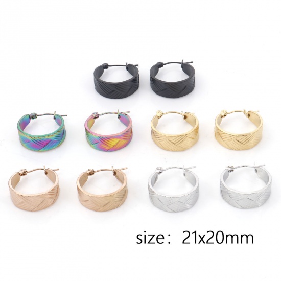 Imagen de 316 Acero Inoxidable Elegante Pendientes Círculos Multicolor Anillo Raya 21mm x 20mm, Post/ Wire Size: (21 gauge), 1 Par