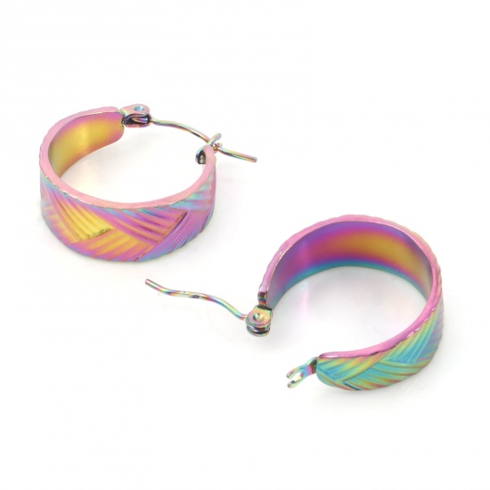 Imagen de 316 Acero Inoxidable Elegante Pendientes Círculos Multicolor Anillo Raya 21mm x 20mm, Post/ Wire Size: (21 gauge), 1 Par