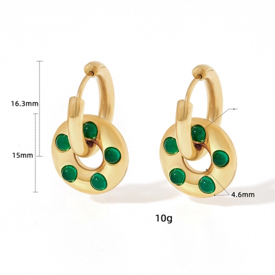 Picture of Eco-friendly Exquisite Stylish 14K Real Gold Plated 304 Stainless Steel & Glass Circle Ring Earrings For Women