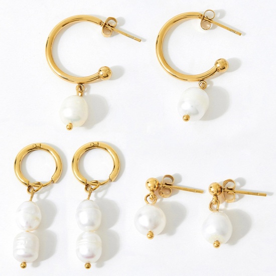 Picture of Eco-friendly Dainty Baroque 14K Real Gold Plated 304 Stainless Steel & Natural Pearl Earrings For Women Anniversary