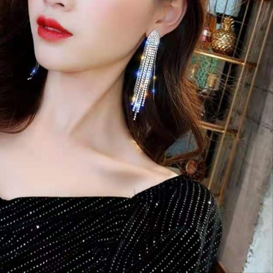 Picture of Stylish Tassel Earrings Clear Rhinestone