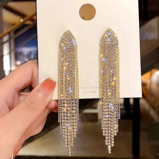 Picture of Stylish Tassel Earrings Clear Rhinestone