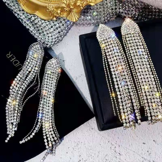 Picture of Stylish Tassel Earrings Clear Rhinestone