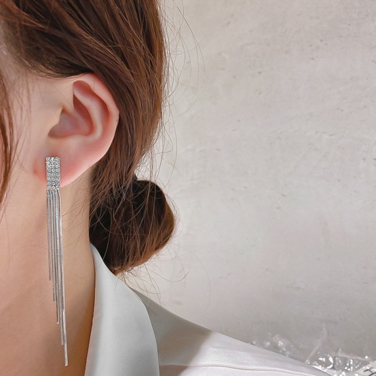 Picture of Ins Style Tassel Earrings Clear Rhinestone