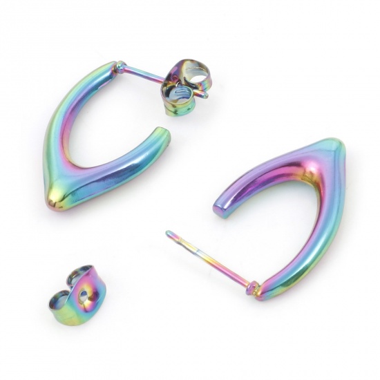 Image de Boucles d'Oreilles Créole Anneaux en 316 Acier Inoxydable Élégant Multicolore Furcula 20mm x 13mm , Epaisseur de Fil: (20 gauge), 1 Paire