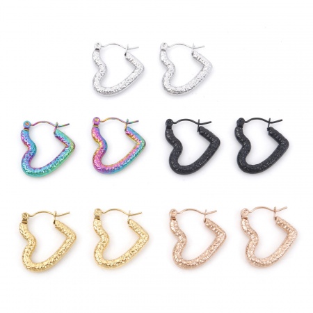 316 Stainless Steel Stylish Hoop Earrings Multicolor Heart 20mm x 19mm