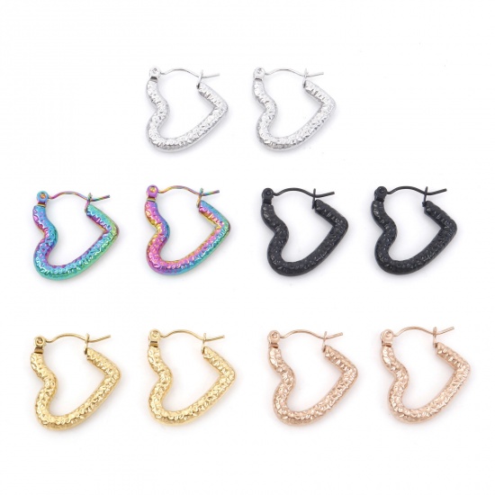 Picture of 316 Stainless Steel Stylish Hoop Earrings Multicolor Heart 20mm x 19mm