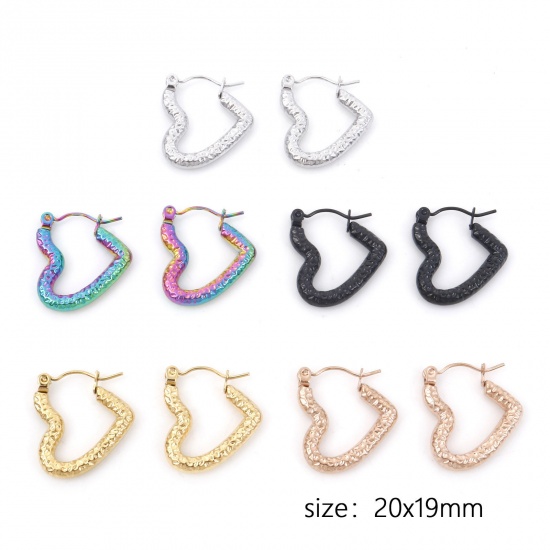 Picture of 316 Stainless Steel Stylish Hoop Earrings Multicolor Heart 20mm x 19mm
