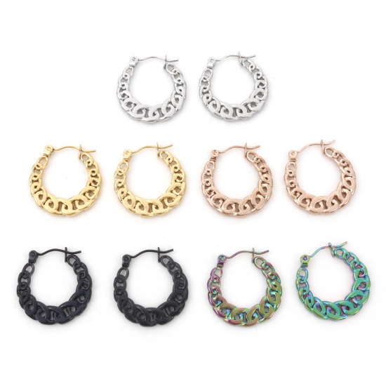 Picture of 316 Stainless Steel Stylish Hoop Earrings Multicolor U-shaped Hollow 22mm x 21mm