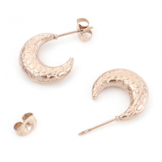 Picture of 316 Stainless Steel Stylish Hoop Earrings Multicolor Half Moon Texture 21mm x 15mm