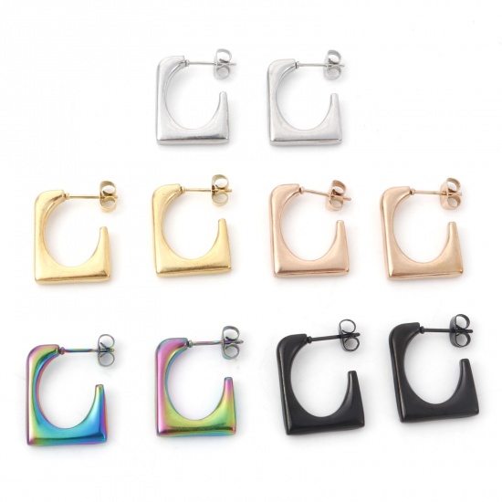 Immagine di 316 Acciaio inossidabile Elegante orecchino cerchio Multicolore A Forma di U Rettangolo 20mm x 18mm, Posta / Filo Dimensione: (20 misura), 1 Paio