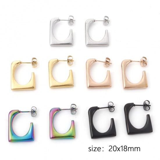 Immagine di 316 Acciaio inossidabile Elegante orecchino cerchio Multicolore A Forma di U Rettangolo 20mm x 18mm, Posta / Filo Dimensione: (20 misura), 1 Paio