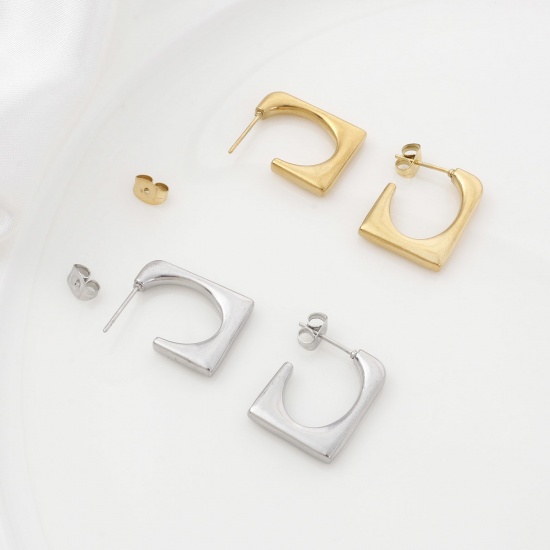 Immagine di 316 Acciaio inossidabile Elegante orecchino cerchio Multicolore A Forma di U Rettangolo 20mm x 18mm, Posta / Filo Dimensione: (20 misura), 1 Paio