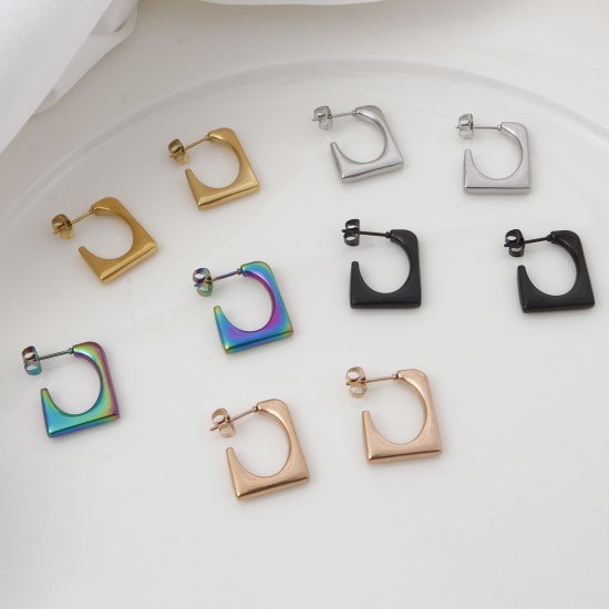 Immagine di 316 Acciaio inossidabile Elegante orecchino cerchio Multicolore A Forma di U Rettangolo 20mm x 18mm, Posta / Filo Dimensione: (20 misura), 1 Paio