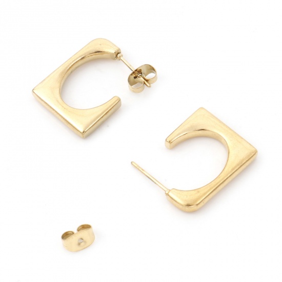 Immagine di 316 Acciaio inossidabile Elegante orecchino cerchio Multicolore A Forma di U Rettangolo 20mm x 18mm, Posta / Filo Dimensione: (20 misura), 1 Paio