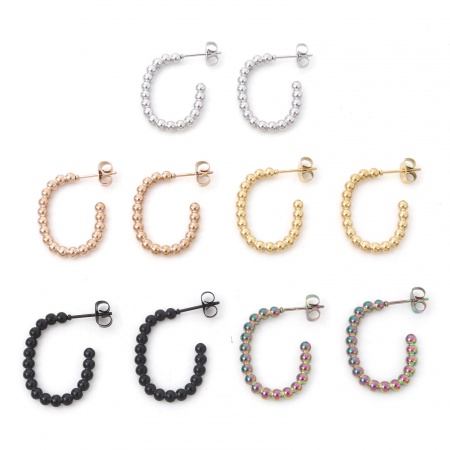 316 Нержавеющая сталь Стильный Хооп серьги Разноцветный Cфера Овальные 24мм x 22мм , Сообщение / провод: (20 калибров) , 1 Пара