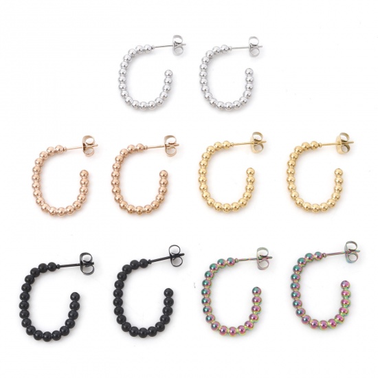 Image de Boucles d'Oreilles Créole Anneaux en 316 Acier Inoxydable Élégant Multicolore Balle Ovale 24mm x 22mm , Epaisseur de Fil: (20 gauge), 1 Paire