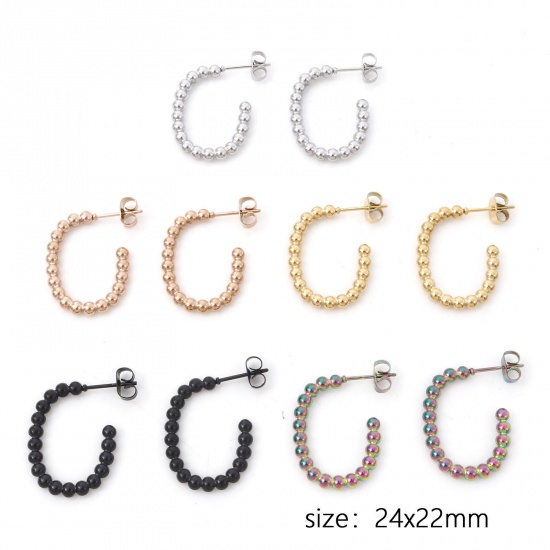 Image de Boucles d'Oreilles Créole Anneaux en 316 Acier Inoxydable Élégant Multicolore Balle Ovale 24mm x 22mm , Epaisseur de Fil: (20 gauge), 1 Paire