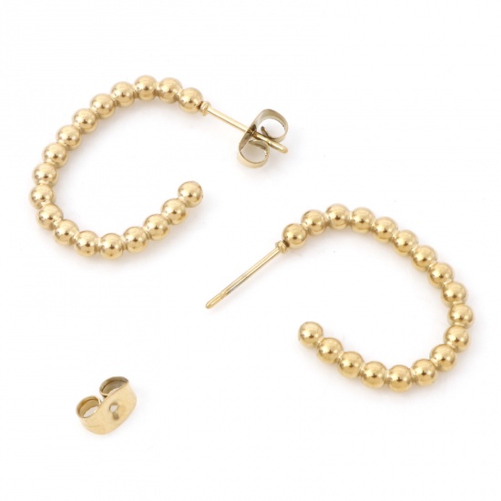 Image de Boucles d'Oreilles Créole Anneaux en 316 Acier Inoxydable Élégant Multicolore Balle Ovale 24mm x 22mm , Epaisseur de Fil: (20 gauge), 1 Paire