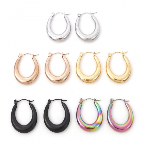 Immagine di 316 Acciaio inossidabile Elegante orecchino cerchio Multicolore A Forma di U 26mm x 20mm, Posta / Filo Dimensione: (21 misura), 1 Paio