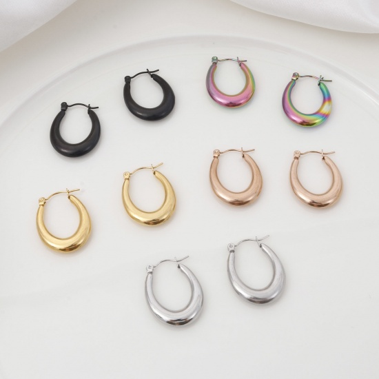 Immagine di 316 Acciaio inossidabile Elegante orecchino cerchio Multicolore A Forma di U 26mm x 20mm, Posta / Filo Dimensione: (21 misura), 1 Paio