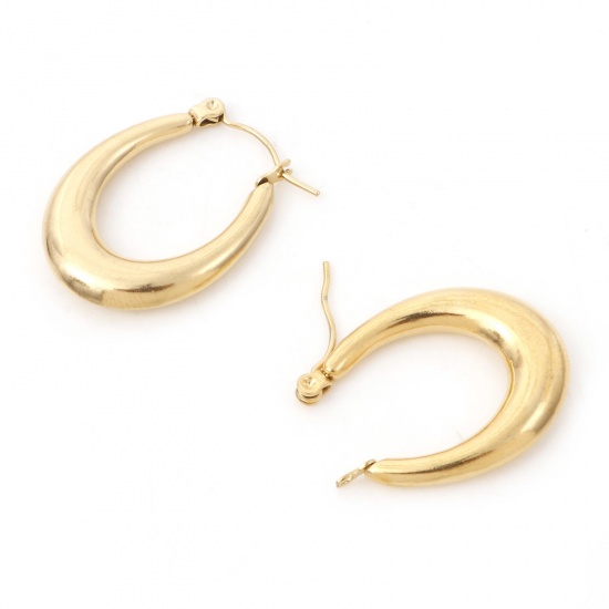 Immagine di 316 Acciaio inossidabile Elegante orecchino cerchio Multicolore A Forma di U 26mm x 20mm, Posta / Filo Dimensione: (21 misura), 1 Paio