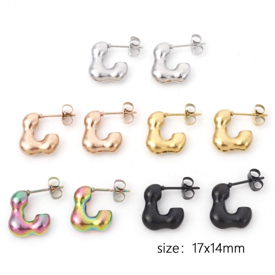 Picture of 316 Stainless Steel Stylish Hoop Earrings Multicolor C Shape 17mm x 14mm