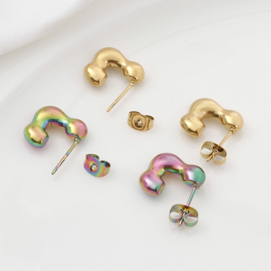 Picture of 316 Stainless Steel Stylish Hoop Earrings Multicolor C Shape 17mm x 14mm