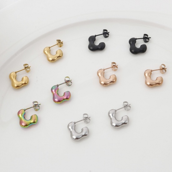 Picture of 316 Stainless Steel Stylish Hoop Earrings Multicolor C Shape 17mm x 14mm