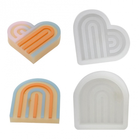 Picture of Silicone Valentine's Day Resin Mold For Jewelry Soap Candle Making U-shaped Heart White