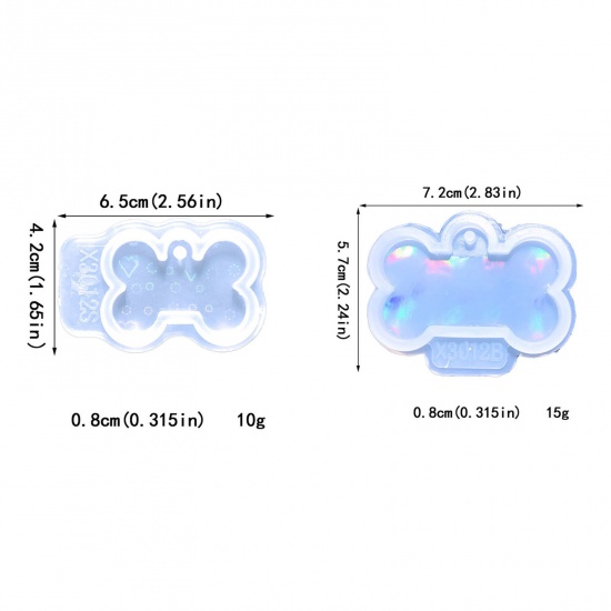 Picture of Silicone Resin Mold For Jewelry Making Dog Animal Bone Pendant White Holographic Laser 7.2cm x 5.7cm