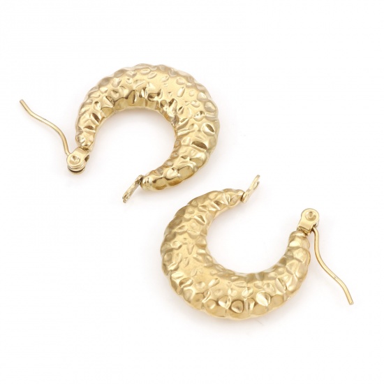 Picture of 316 Stainless Steel Hoop Earrings U-shaped Embossing 21mm x 20mm