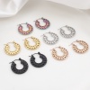 Picture of 316 Stainless Steel Hoop Earrings Circle Ring Flower Leaves 23mm x 22mm