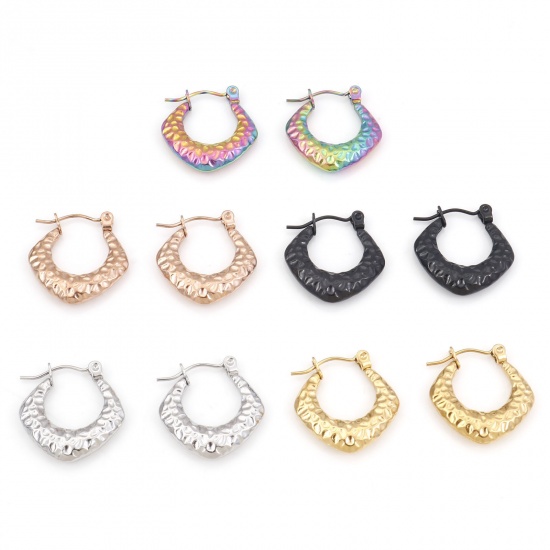 Imagen de 316 Acero Inoxidable Pendientes Círculos Diamond Realce 20mm x 19mm, Post/ Wire Size: (21 gauge), 1 Par