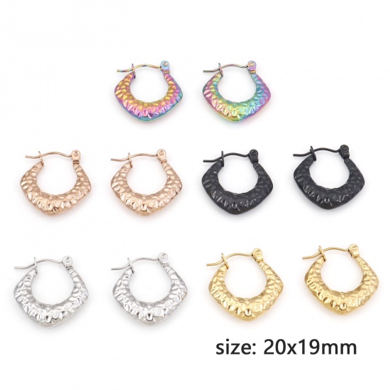 Imagen de 316 Acero Inoxidable Pendientes Círculos Diamond Realce 20mm x 19mm, Post/ Wire Size: (21 gauge), 1 Par