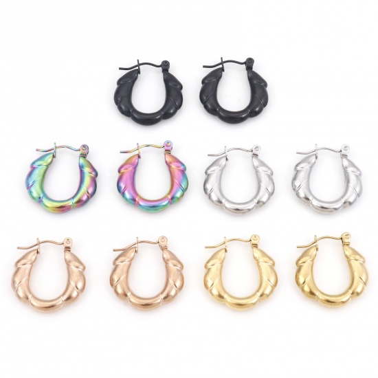Image de Boucles d'Oreilles Créole Anneaux en 316 Acier Inoxydable Forme de U 21mm x 20mm , Epaisseur de Fil: (21 gauge), 1 Paire