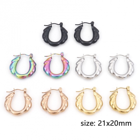 Image de Boucles d'Oreilles Créole Anneaux en 316 Acier Inoxydable Forme de U 21mm x 20mm , Epaisseur de Fil: (21 gauge), 1 Paire
