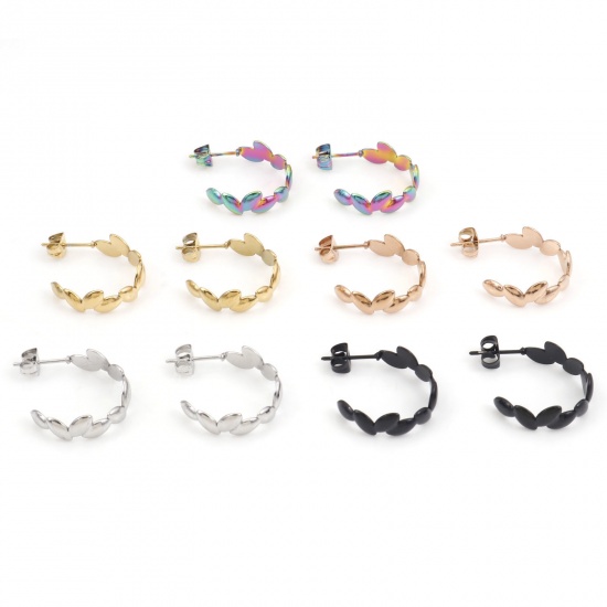Image de Boucles d'Oreilles Créole Anneaux en 316 Acier Inoxydable Epi de blé 22mm x 20mm , Epaisseur de Fil: (20 gauge), 1 Paire