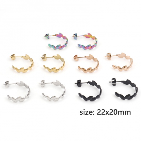 Image de Boucles d'Oreilles Créole Anneaux en 316 Acier Inoxydable Epi de blé 22mm x 20mm , Epaisseur de Fil: (20 gauge), 1 Paire
