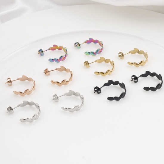 Image de Boucles d'Oreilles Créole Anneaux en 316 Acier Inoxydable Epi de blé 22mm x 20mm , Epaisseur de Fil: (20 gauge), 1 Paire