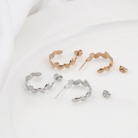Image de Boucles d'Oreilles Créole Anneaux en 316 Acier Inoxydable Epi de blé 22mm x 20mm , Epaisseur de Fil: (20 gauge), 1 Paire