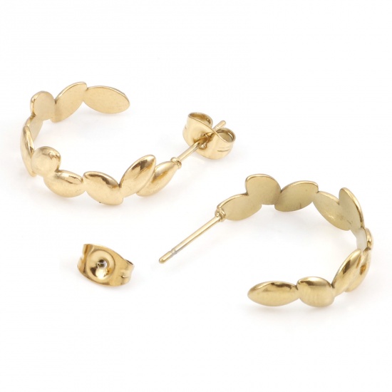 Image de Boucles d'Oreilles Créole Anneaux en 316 Acier Inoxydable Epi de blé 22mm x 20mm , Epaisseur de Fil: (20 gauge), 1 Paire