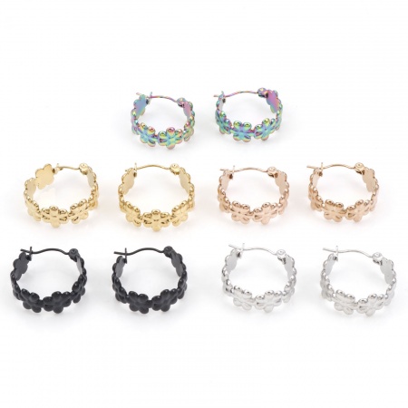 316 Stainless Steel Hoop Earrings Circle Ring Flower 20mm x 20mm