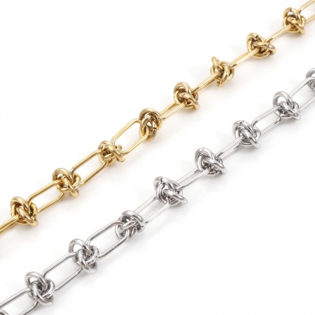 304 Stainless Steel Handmade Link Chain Necklace Rope Knot 40cm(15 6/8") long
