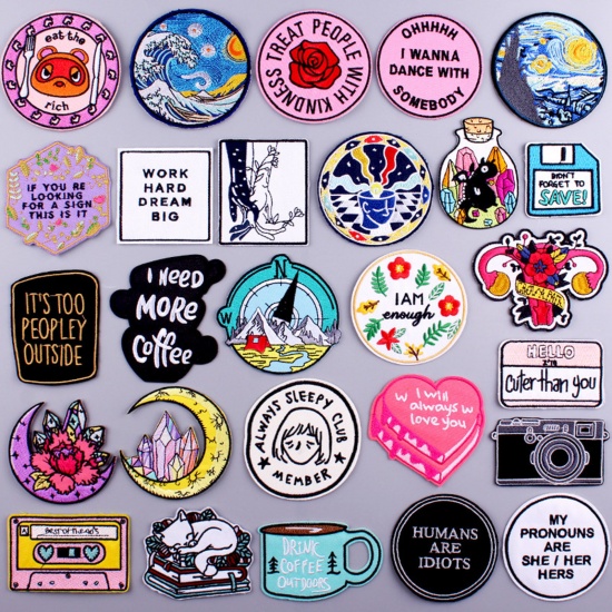 Picture of Polyester Iron On Patches Appliques (With Glue Back) DIY Sewing Craft Clothing Decoration Multicolor Embroidered