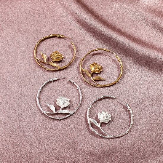 Image de Boucles d'Oreilles Créole Anneaux Annulaire Rose 1 Paire